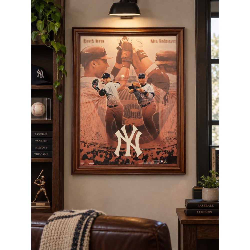 Vintage 2005 NY Yankees Derek Jeter Alex Rodriguez Framed Poster 20x24 MLB Art